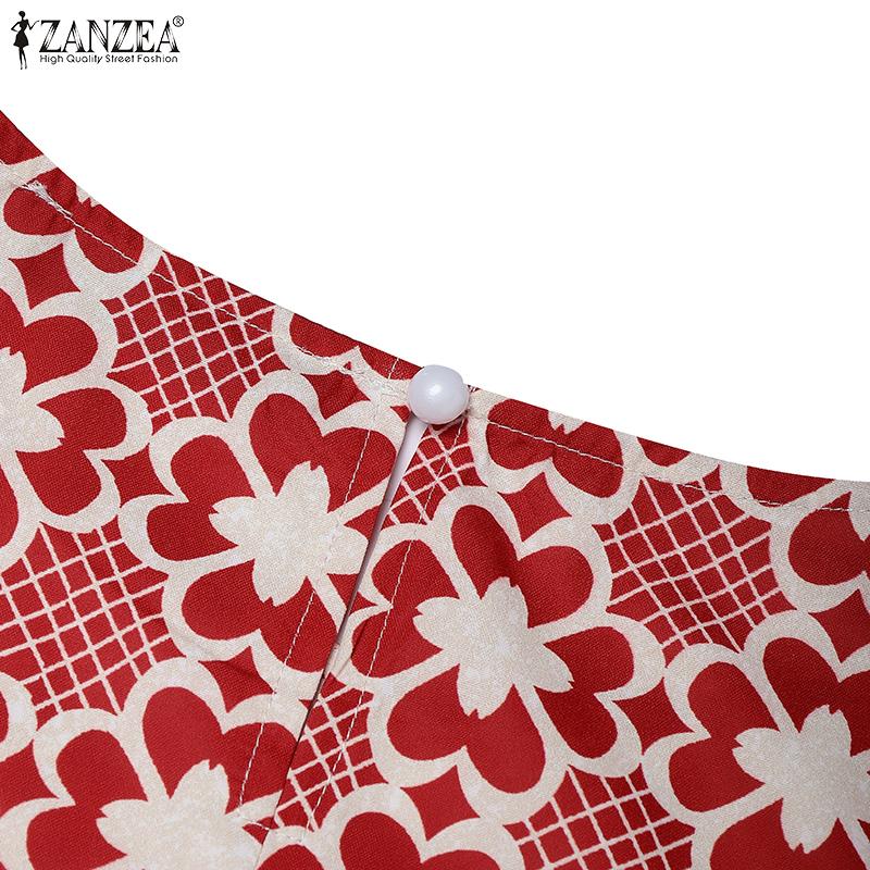 ZANZEA Women Casual Round Neck 3/4 Sleeve Loose Print Blouse