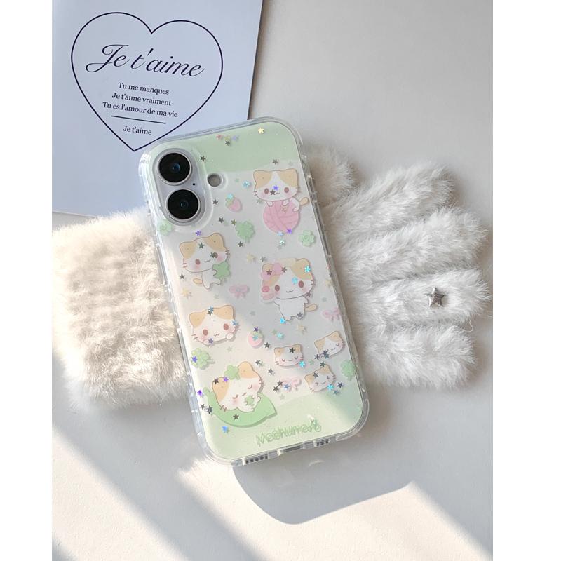 

Y2k Японія Корея Модний Щасливий Трав яний Кіт Блискучий Милий Чохол Для Телефону Для iPhone16 15 14 13 12 11Pro Max 78Plus MINI INS Простий Чохол For iPhone XR