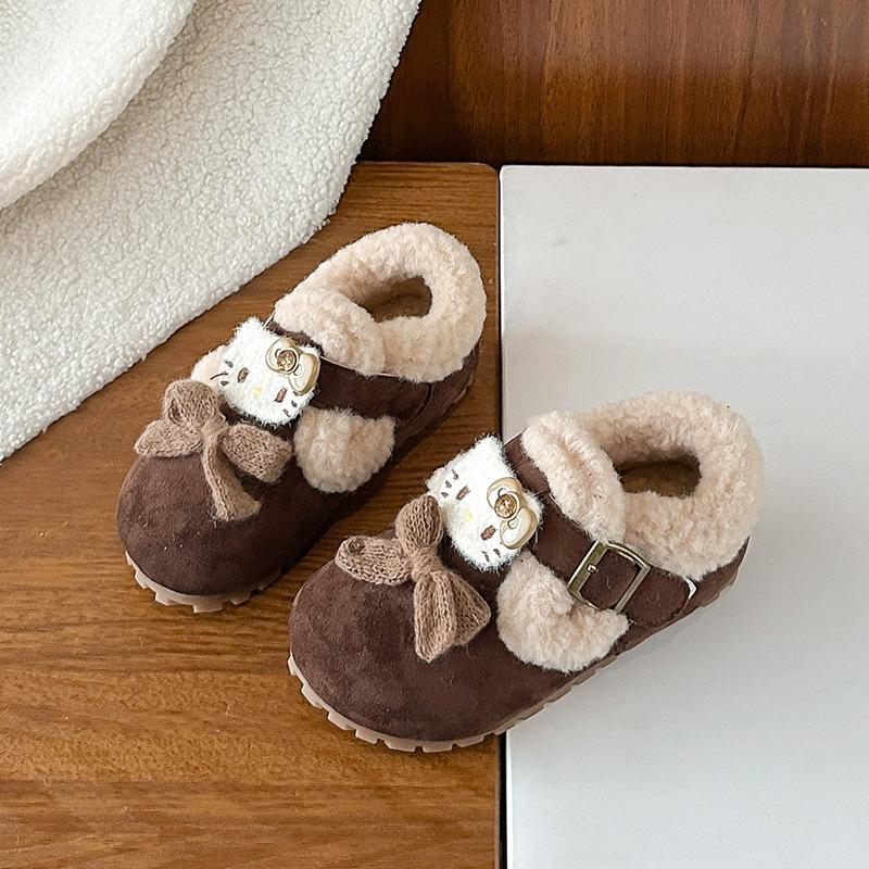 

Girls Cute Bowknot Furry Short Boots Winter Plush Thickened Kitten Boken Cotton Shoes Warm Shoes 23Inner Length14.5cm коричневый