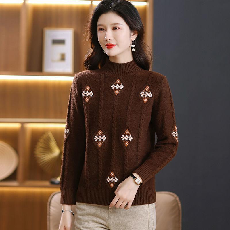 

Вязаный свитер женский с полувысоким воротником однотонный повседневный пуловер женский с длинным рукавом модный осенне-зимний свитер 2XL коричневый