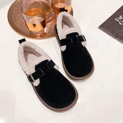 Koreaanse versie 2025 winter fluwelen sneeuwlaarzen luie schoenen ronde neus dikke zool eenwoord gesp katoenen schoenen damesschoenen Doudou schoenen