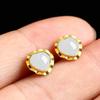 Vintage Gold Plated Jasper Stud Earrings Women White Jade Gold Agate Inlaid Elegant Dainty Jewelry Gift