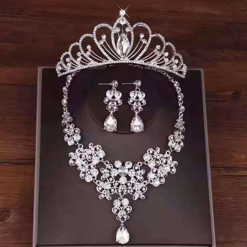 Rhinestone Bridal Jewelry Set: Korean-Style Crown, Necklace & Hair Accessories