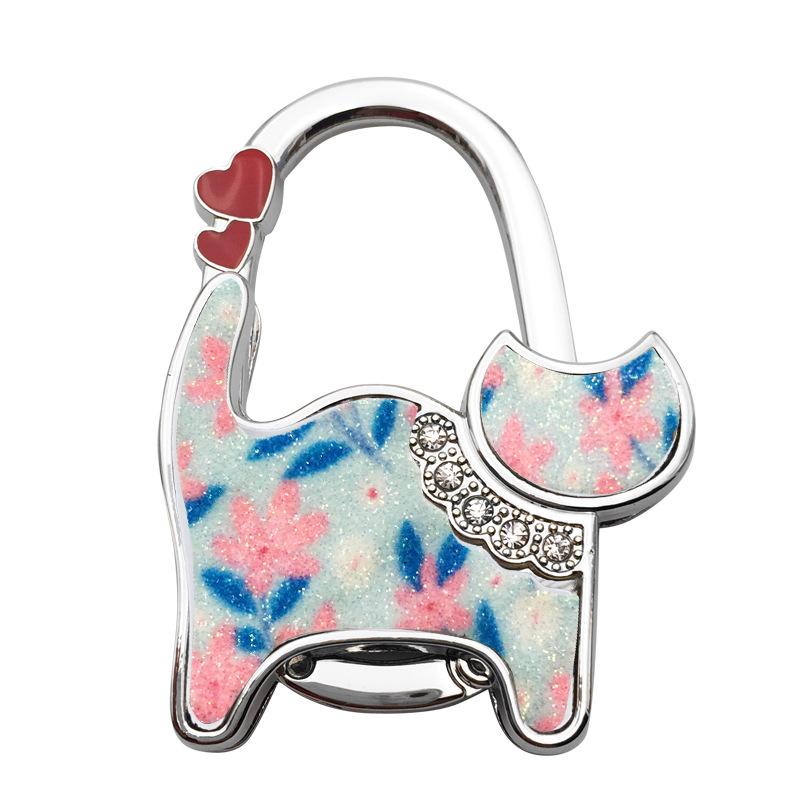 Two-heart Cat Bag Hook: Customizable Logo, Inner-Folding Table Edge Hook for Ladies