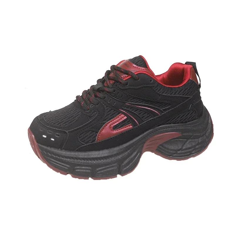 

Модні жіночі кросівки на платформі на шнурівці з круглим носком на товстій підошві 2024 Висока якість Повсякденне зручне жіноче взуття Zapatillas De Mujer 38 чорний