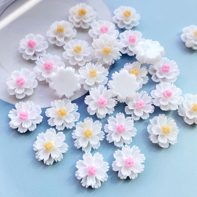 60Pcs Cute Mixed Mini Little White Flowers Flat Back Resin Cabochons Scrapbooking DIY Jewelry Craft Decoration Accessories H220