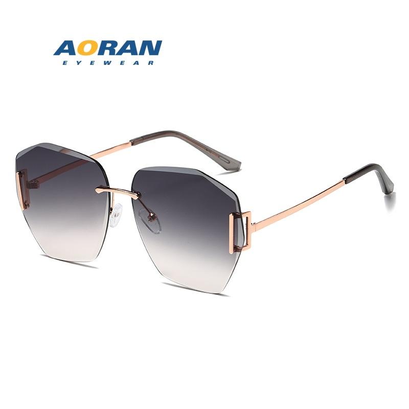 2026New anti-UV frameless plain sunglasses, fashionable for round faces and large faces, slimming and sun-shading glasses for women