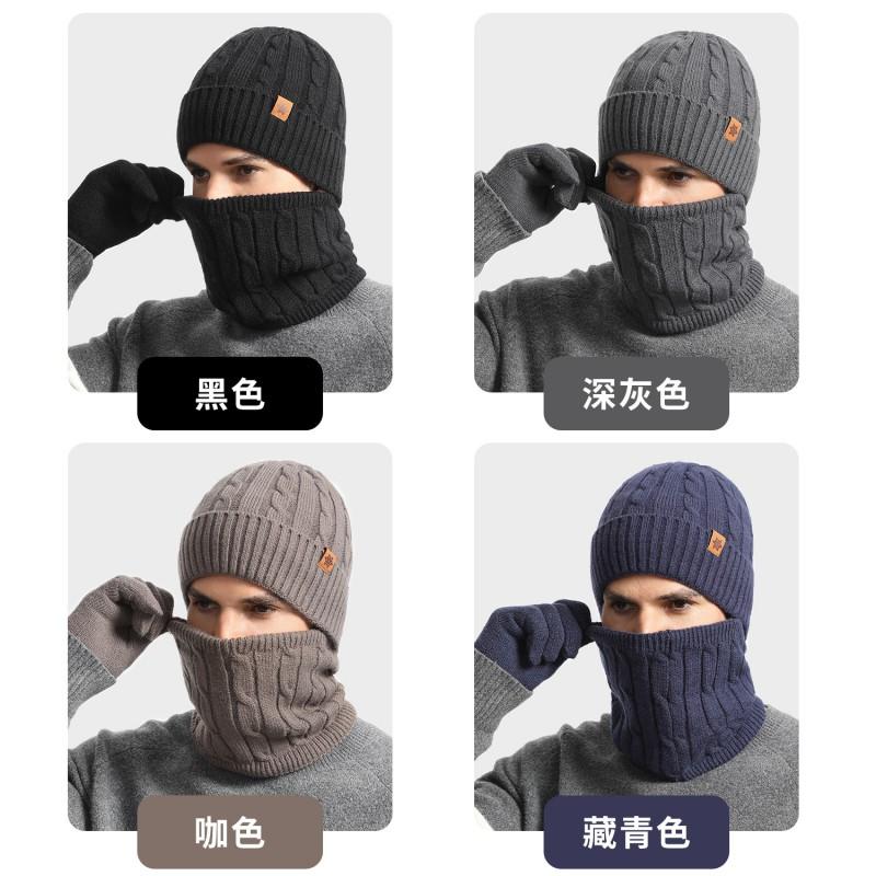 Warm Winter Knit Hat Scarf Gloves Set Men - Alpaca Blend Thick Lined Outdoor Cycling Accessory In Black Grey Coffee Navy