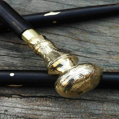 Solid Brass Knob Design Handle Nautical Walking Cane Wooden Stick Gift