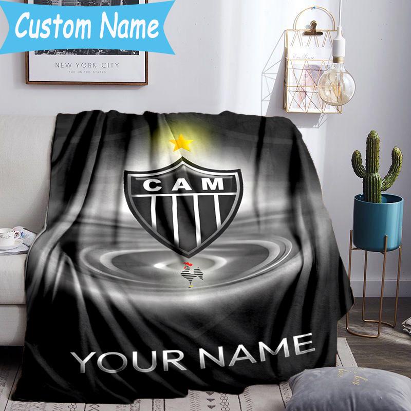Custom Name Atletico Mineiro Flannel Blanket, Use for Birthday/Holiday Gift, Soft Blanket for Sofa/Bed/Camping/Office, Home Decor