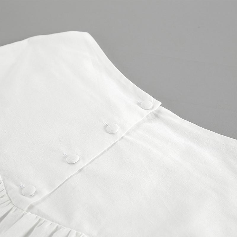 Costume elegante albe cu fustă, femei, cămăși cu mâneci bufante + fuste cu volane, bumbac și in, ținute de vacanță, seturi de două piese