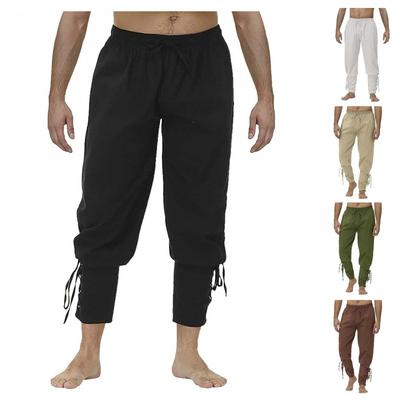 Pantalon à bandes en lin avec cordon de serrage à la taille pour homme Pantalon gothique Pantalon de pirate médiéval