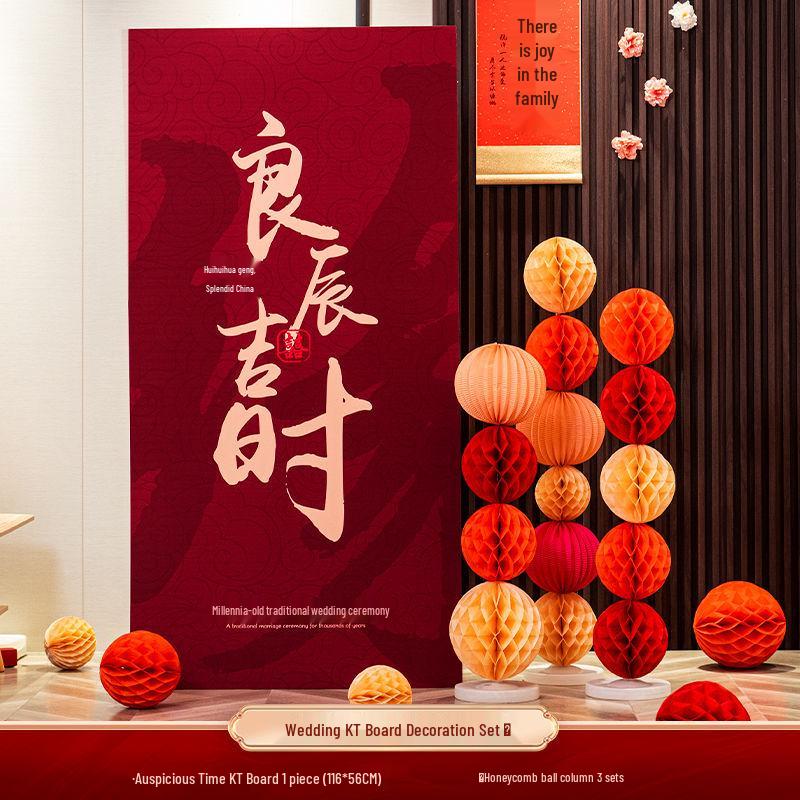 Three-Dimensional Double Happiness Wall Ornament for Wedding Room Decoration Sets