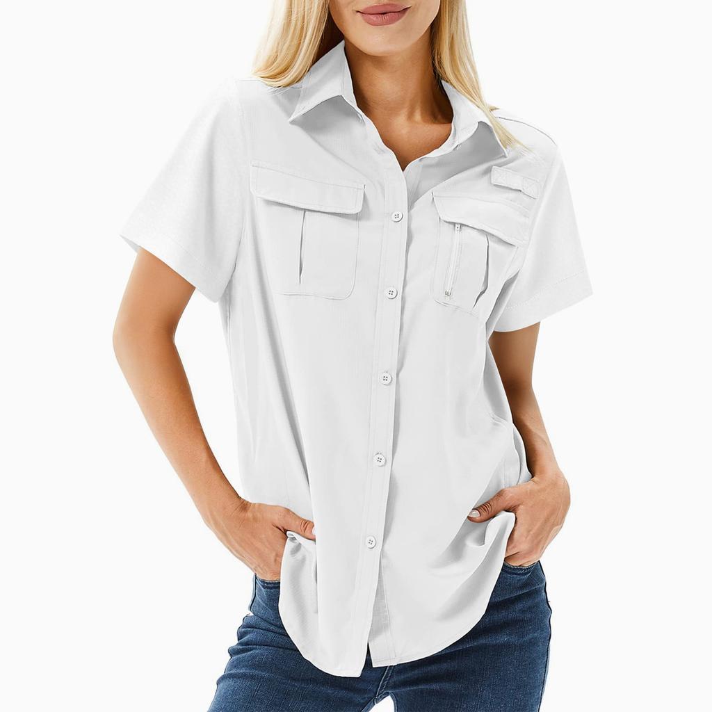 YYFS Women's Fashion Casual Summer Spring Solid Color Print Short Sleeve POLO Neck Blouses & Shirts