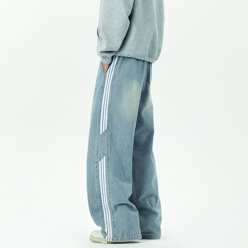 Men's American Retro Striped Wide-Leg Jeans
