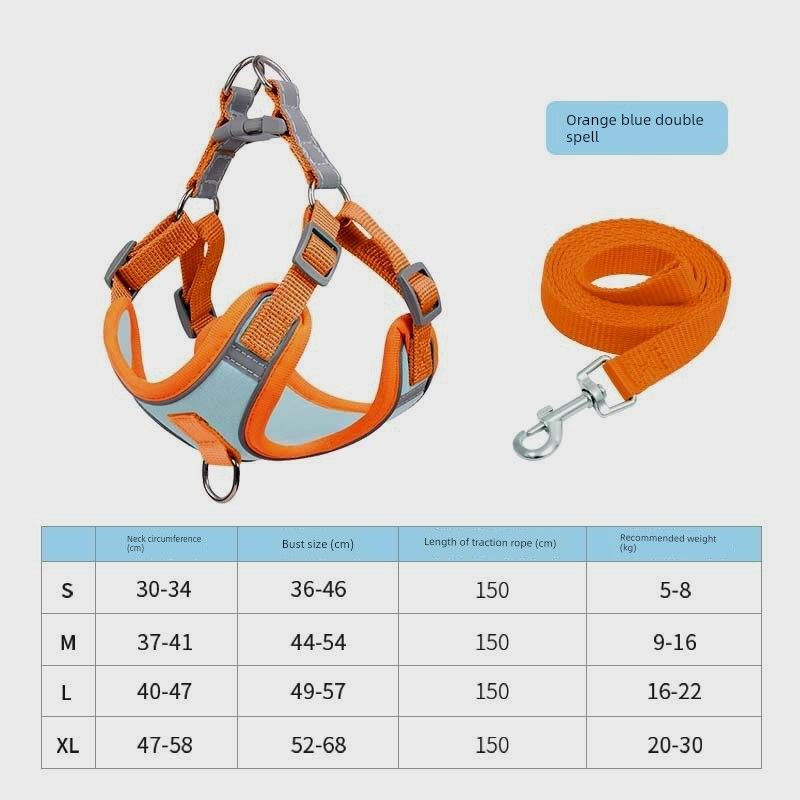 

Dog Reflective Chest Strap Hand Holding Rope Cat Small and Medium-Sized Dogs Anti Breaking Loose Vest Traction Belt Pet Supplies Wholesale S (recommended 2.50 kg-4.00 kg Orange Blue