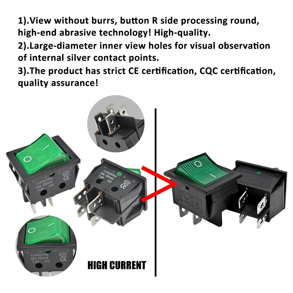 1Pcs 11A 111V 1 6 Pin ON-OFF Boat Rocker switch sterling silver contacts KCD1 power switch with led indicator light 11A/111V