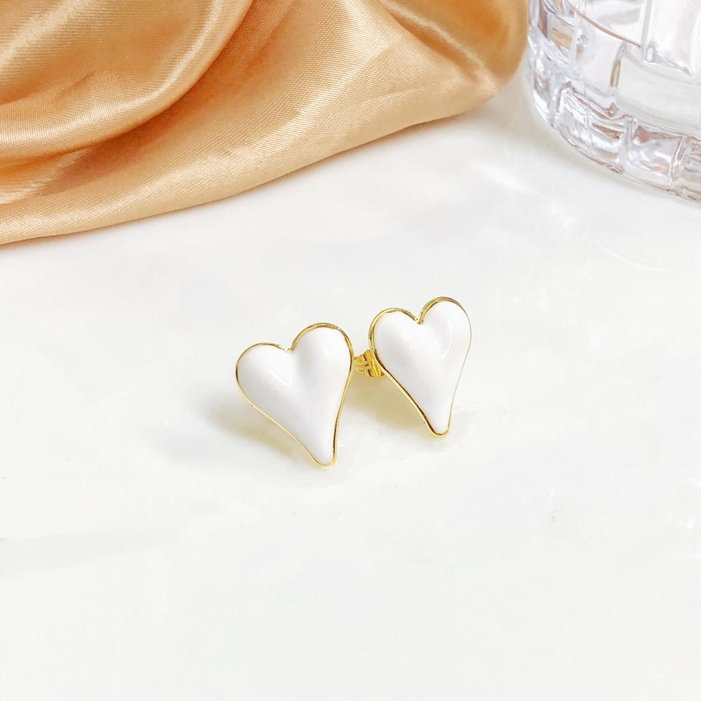 Enamel Oil Heart Stud Earrings for Women Girls New Fashion Party Golden Color Love Earrings Cute Romantic Jewelry Fine Gift