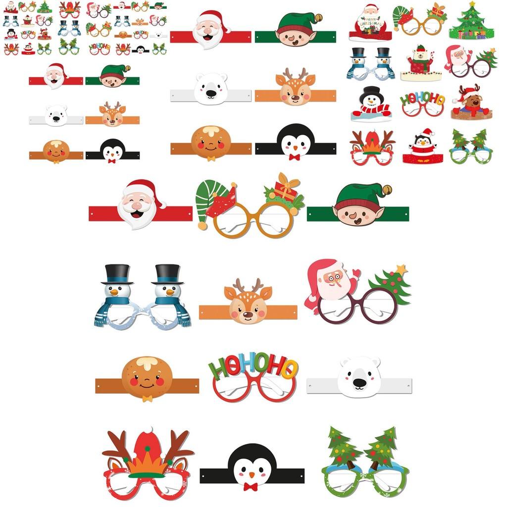 Christmas Party Paper Glasses And Hat Set For Holiday Photo Booth Decor