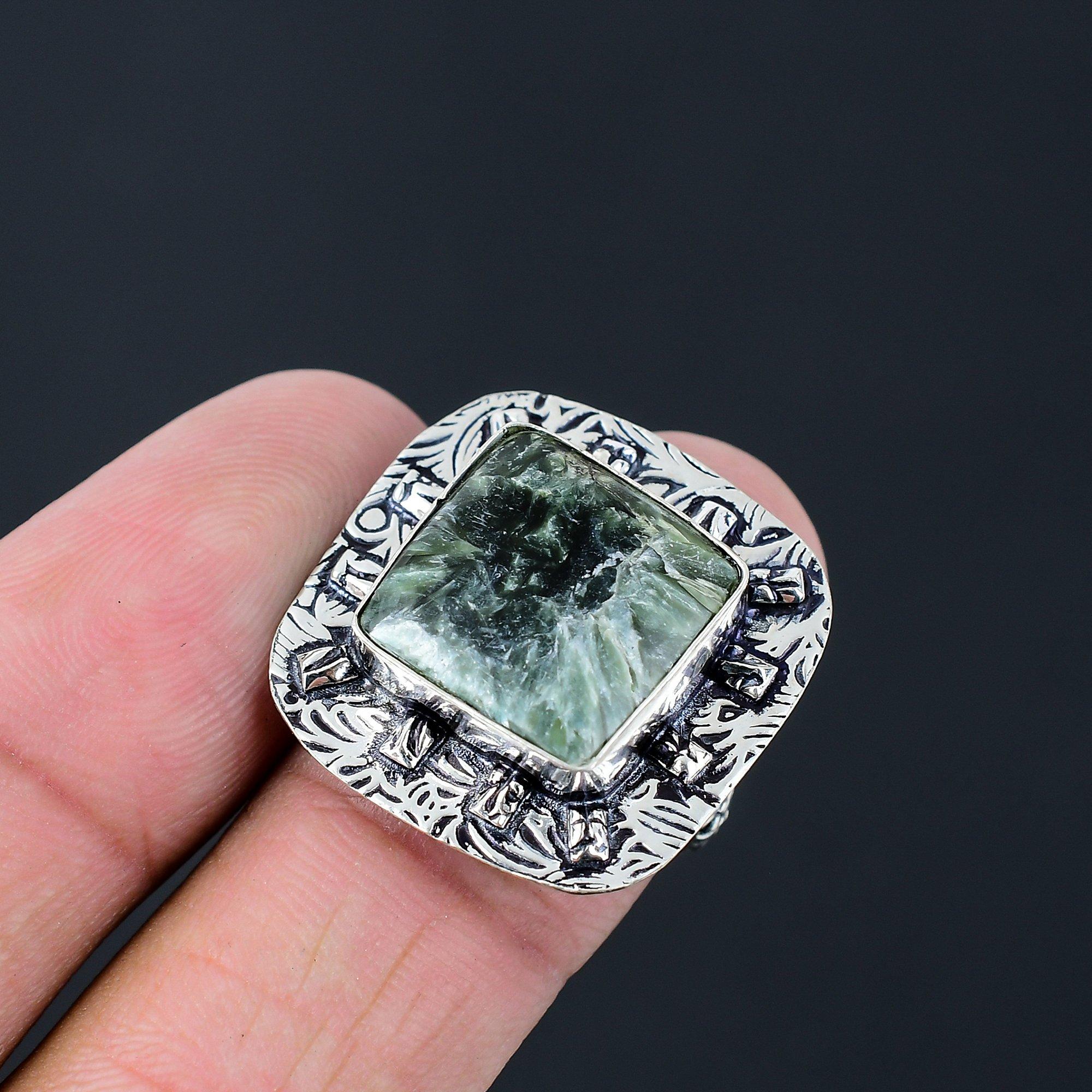 

Womens day Deal 925 Silver Seraphinite Gemstone Stackable Ring Jewelry US 7.5 7.5