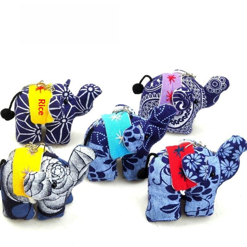 1Pcs Cartoon Handmade Ganesha Keyring Traditional Thai Fabric Elephant Keychain Animal Diy Pendant Car Key Ring