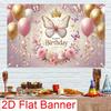 1Pcs Pink Butterfly Floral Birthday Celebration Decoration Background Birthday Backdrop Decorations For Photo Studio Booth Party