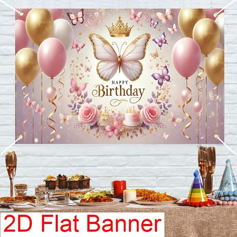 1Pcs Pink Butterfly Floral Birthday Celebration Decoration Background Birthday Backdrop Decorations For Photo Studio Booth Party