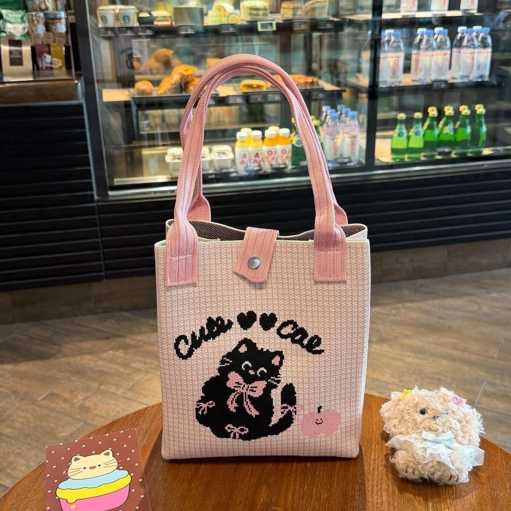Large Capacity Knitted Bucket Handbag Lightweight Handheld Bag Cartoon Tote Bag  Casual Use