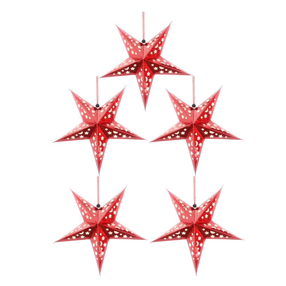 

5PCS 30CM Shiny Ceiling Paper Star Lampshade Hanging Pentagram Ornament Party Home Decor for Wedding Christmas Red Golden Blue 30 x 30 x 15cm