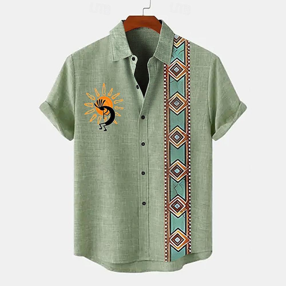 Camicia da uomo vintage con stampa etnica a maniche corte con colletto Camicie estive da uomo oversize Moda Casual Streetwear