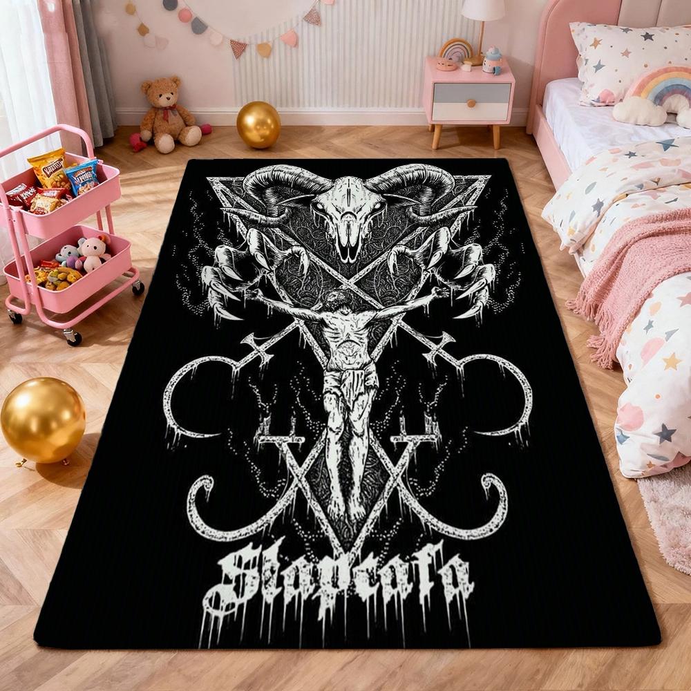 Dark Baphomet Grimoire Pentagram Patterned Rug Durable Stainresistant Easyclean Carpet For Bathroom Kitchen Home Decor Valentine'S Day Gift