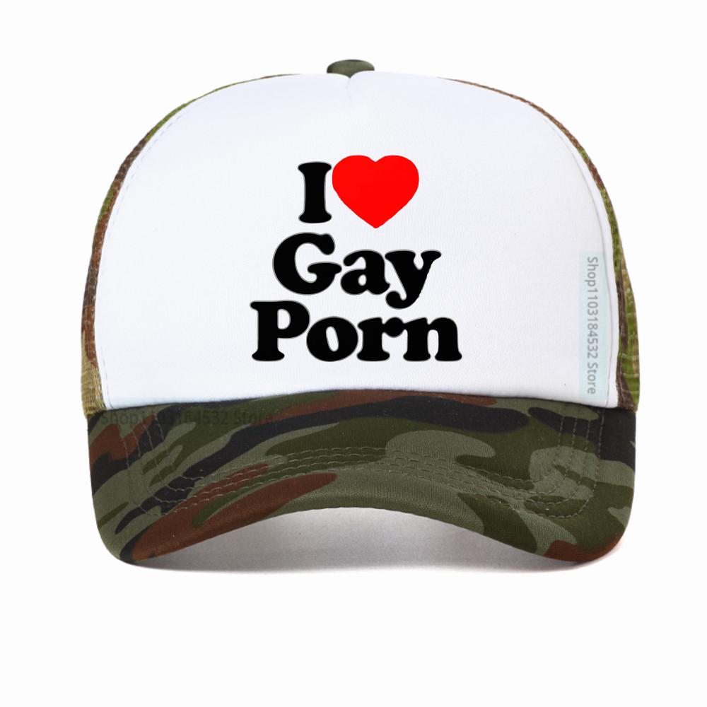 I Love Gay Porn Baseball Cap Unisex Summer Casual Adjustable Snapback Streetwear Breathable Sun Hat Mesh Trucker Cap