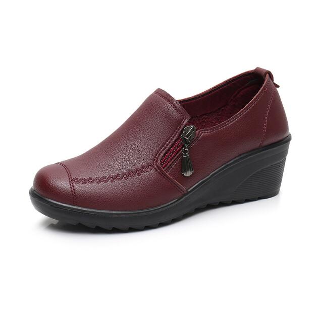 New Women's Shoes Spring Autumn Wedges Soft Sole Non-slip Women's Single Shoes Comfortable Large Size Mother's Leather Pumps