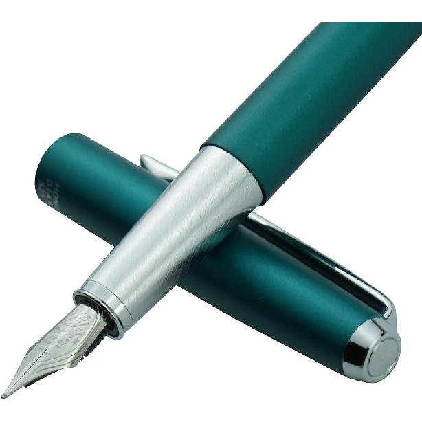 HongDian 525 Green Metal Fountain Pen, Extra Fine Nib Classic Pen, Includes Metal Pen Case and Refillable Converter