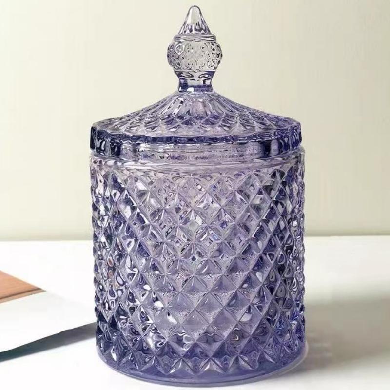 European Multicolor Crystal Glass Storage Jar,Candy Glass Jar with Lid Aromatherapy Candlestick Swab Container Home Decoration
