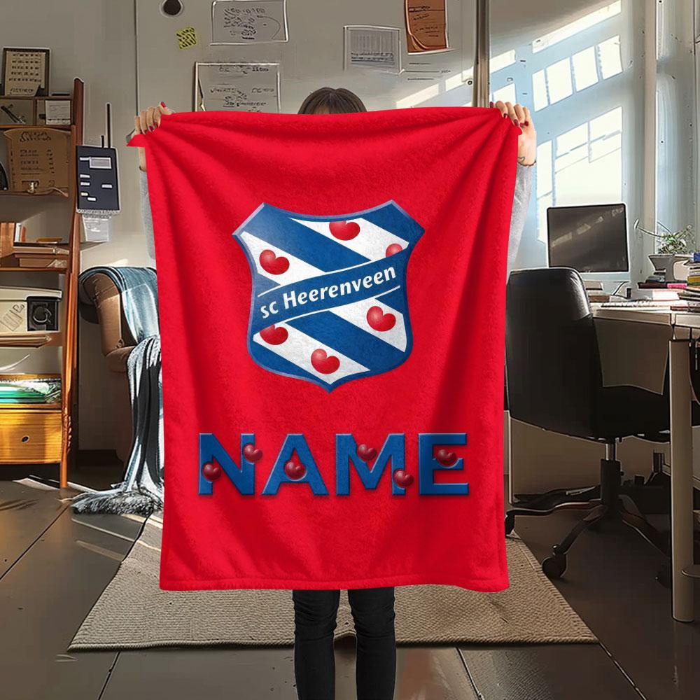 Custom Name,SC Heerenveen Printed Flannel Blanket, soft throw for bedroom sofa, washable, Christmas present, great gift.
