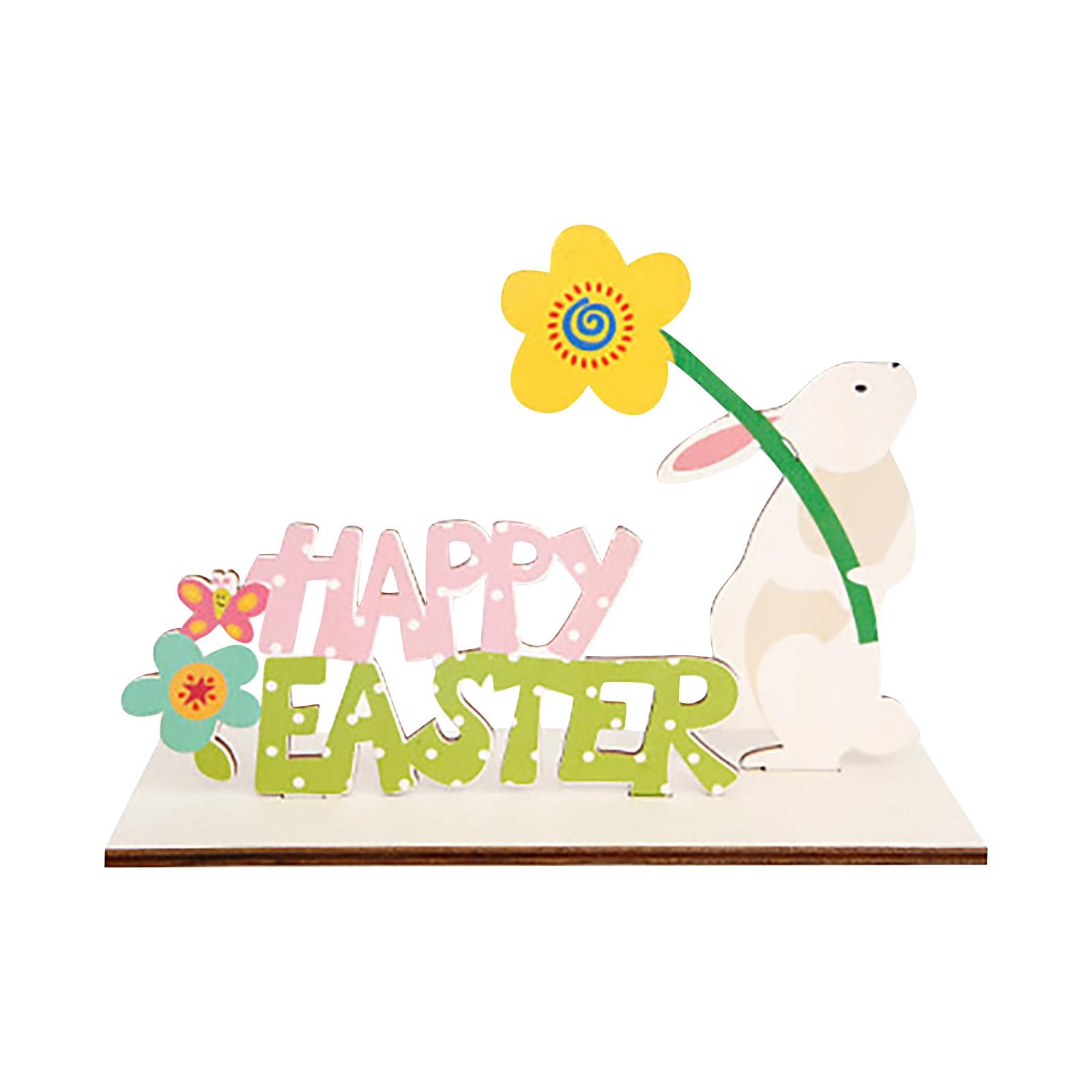 

Easter Wooden Crafts Bunny Eggs Wood Chip Ornaments Spring Party Decoration Color Printed Ornaments Removable Easter Wooden Ornaments