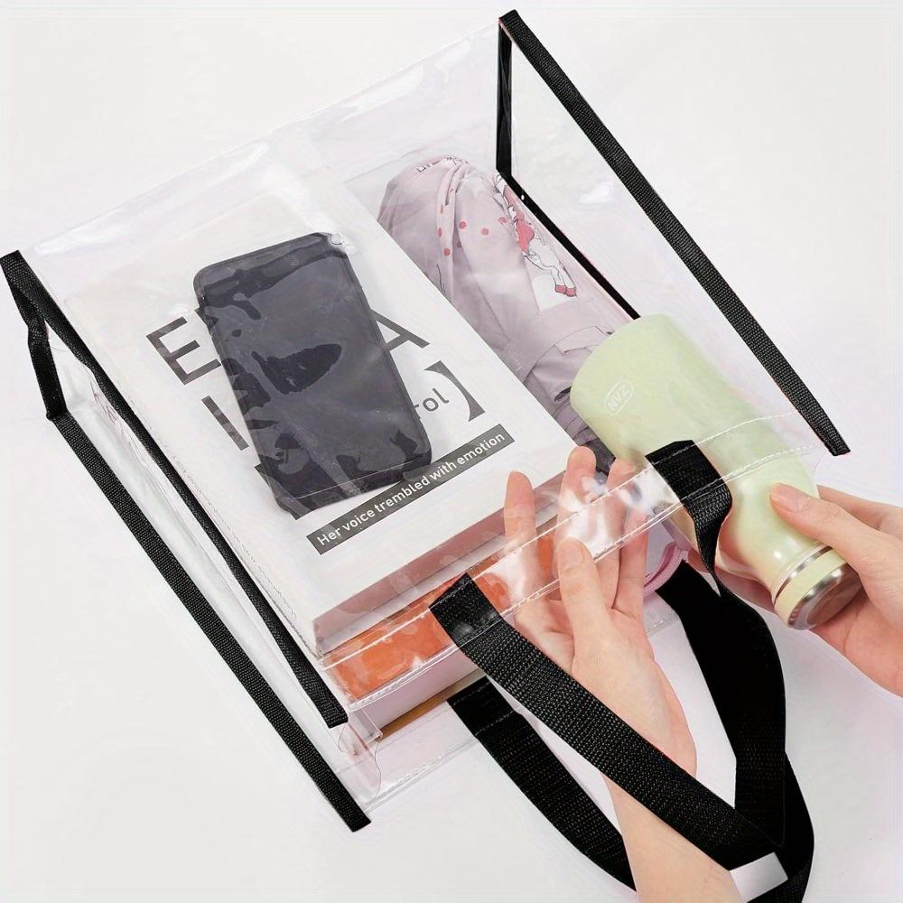 4pcs Clear Tote Bags Large Clear Plastic Tote Bag with Handles for Work Sports Stadium Beach Birthday Handbag Wrapping Bags