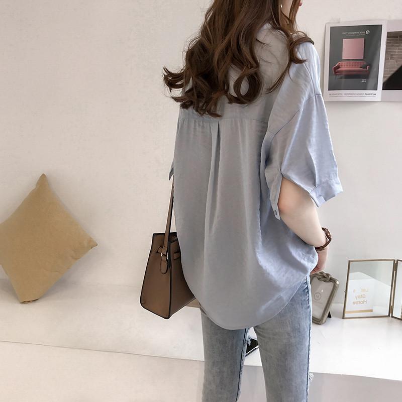 Summer Women's Striped Tie Shirt Women's Short Sleeve Top Loose and Versatile Half Sleeve Shirt