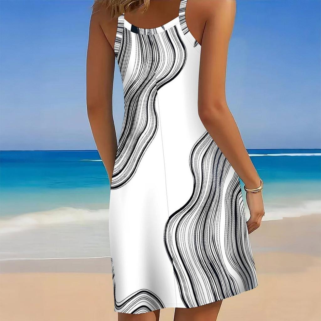 Abito da Spiaggia da Donna Mini Abito Stampa Casual Moderno Senza Maniche Vestibilità Larga Esterno Quotidiano Estate