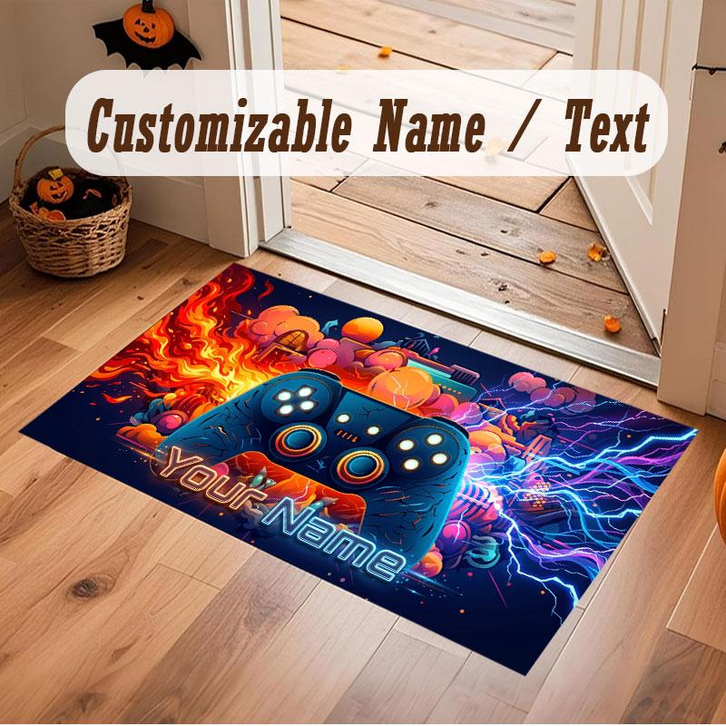 Game Controller Theme Crystal Velvet Floor Rug Personalized Custom Name Text Warm Carpet Home Decoration