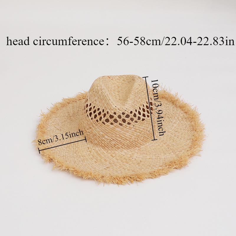 Korea Seaside Vacation Raffia Beach Hat Women's Hand Woven Straw Woven Panama Sun Hats Fashion Jazz Top West Cowboy Straw Hat