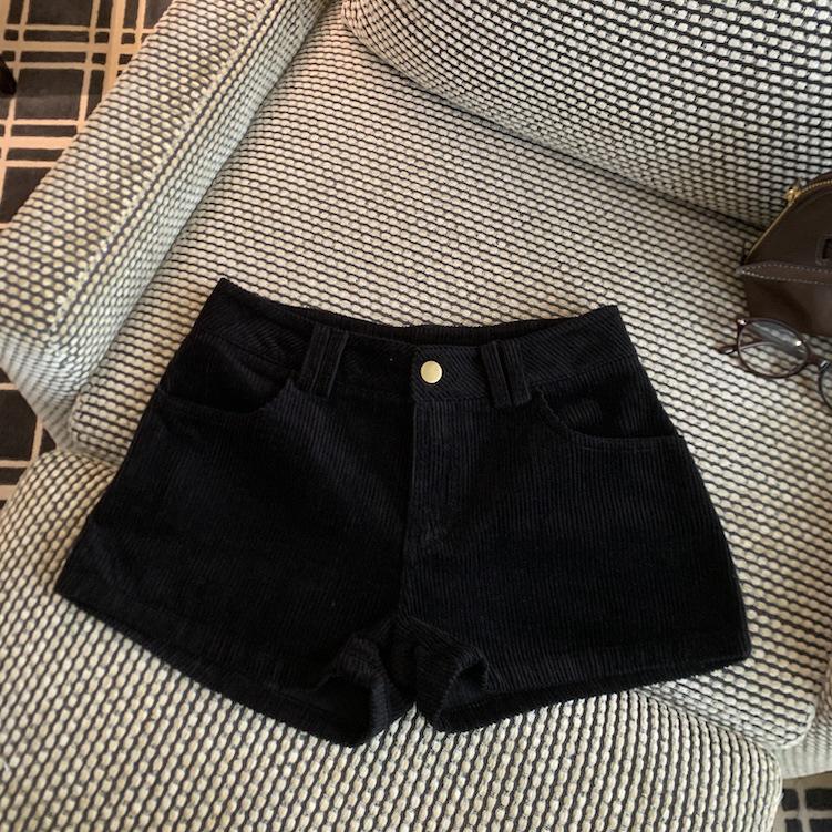 Women s Retro Corduroy High-Waisted A-Line Shorts - Early Autumn Trendy Slimming Hot Pants (2025) Large чёрный