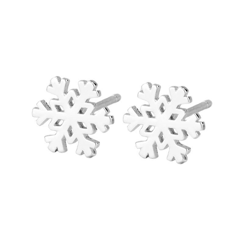 S925 Sterling Silver Snowflake Stud Earrings - Elegant, Small, Cold Style, Christmas Gift for Girlfriend