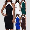 European American Hanging Neck Contrast Color Bag Hip Dress Women Slim Fit Sleeveless Temperament Commuting Urban Style