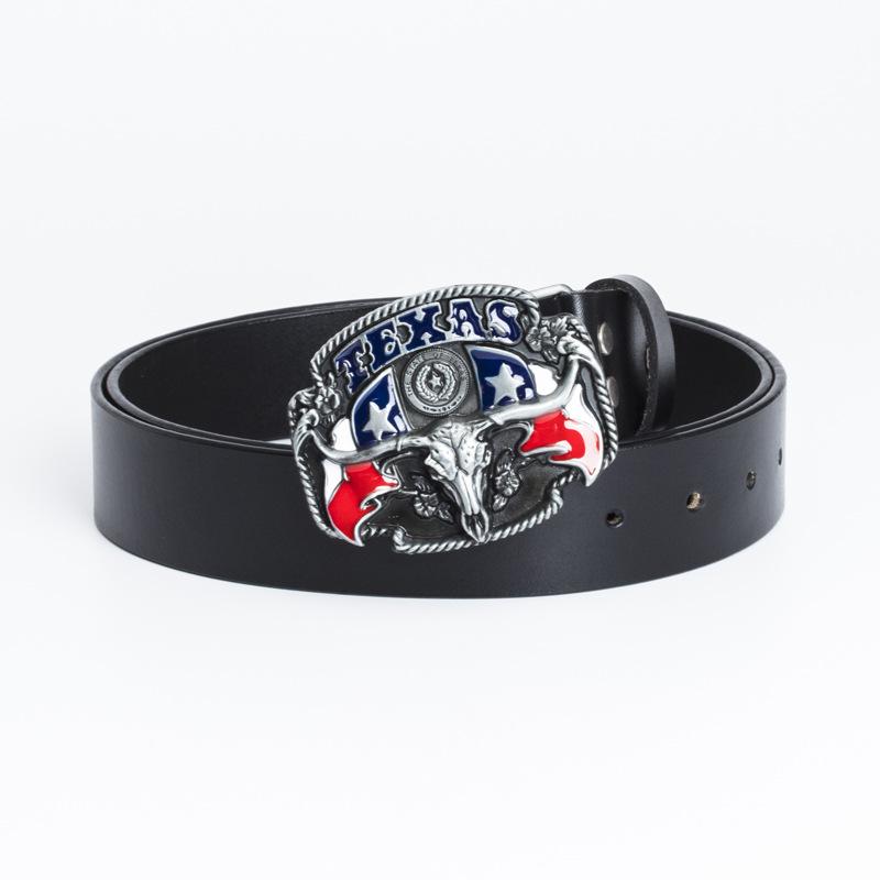 Pure Cowhide Domineering Cow Head Men's Belt Whole Ancient Tin Jeans Belt Belt