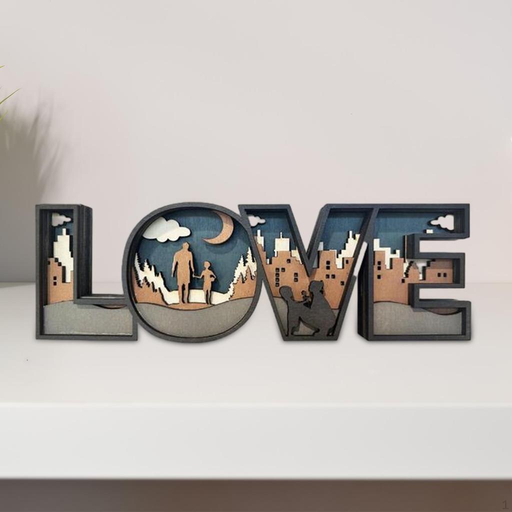English Letters Statue Artwork Sculpture Wooden Durable Craft Ornament for Hotel Dorm Chinese