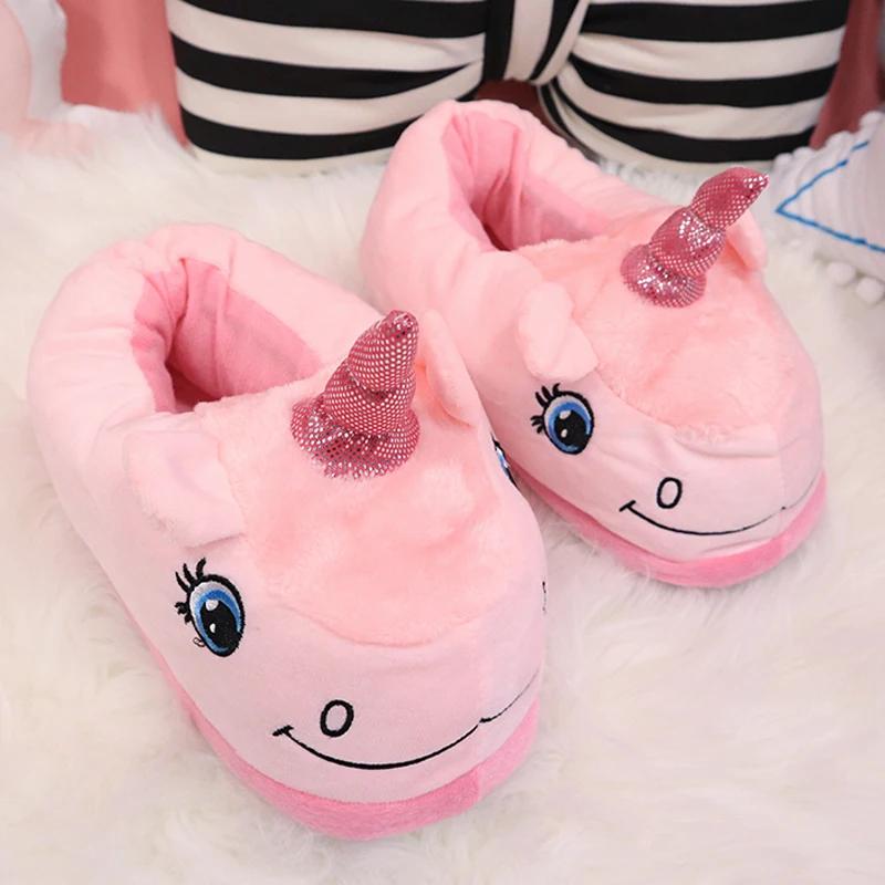 Fashion Warm Cotton Winter Women Home Slippers Soft Cartoon Unicorn Indoor Non-slip House Slippers Girls Cute Shoes Footwear