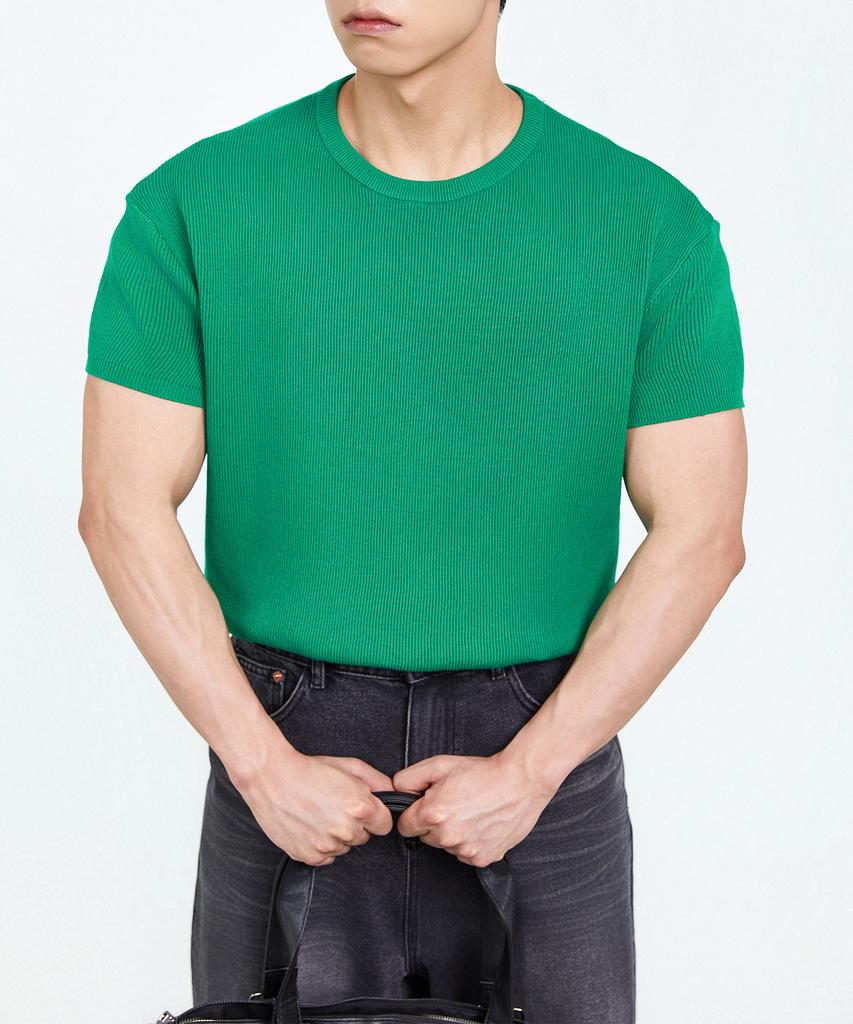 Opeumeideu Summer Washable Semi-Muscle Fit Crop Short Sleeve Knit
