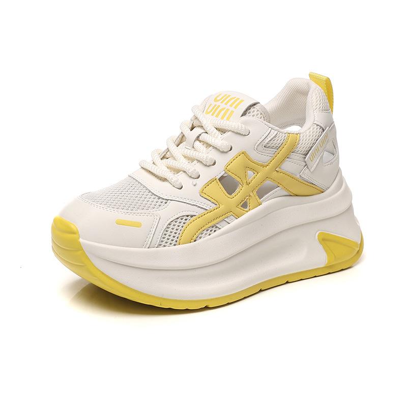 Summer new inner height cutout casual platform student shoes, lace-up color-blocking mesh shoes, small single shoes, women's shoes